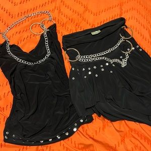 B Sharp Vintage 2 Piece Black Set with sleeveless top and assymetrical skirt